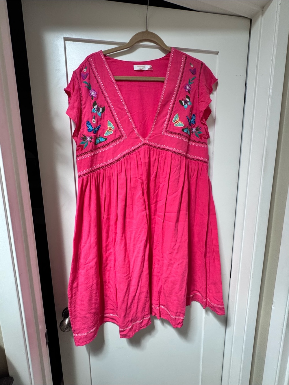 Johnny Was Pink Embroidered Butterfly Dress